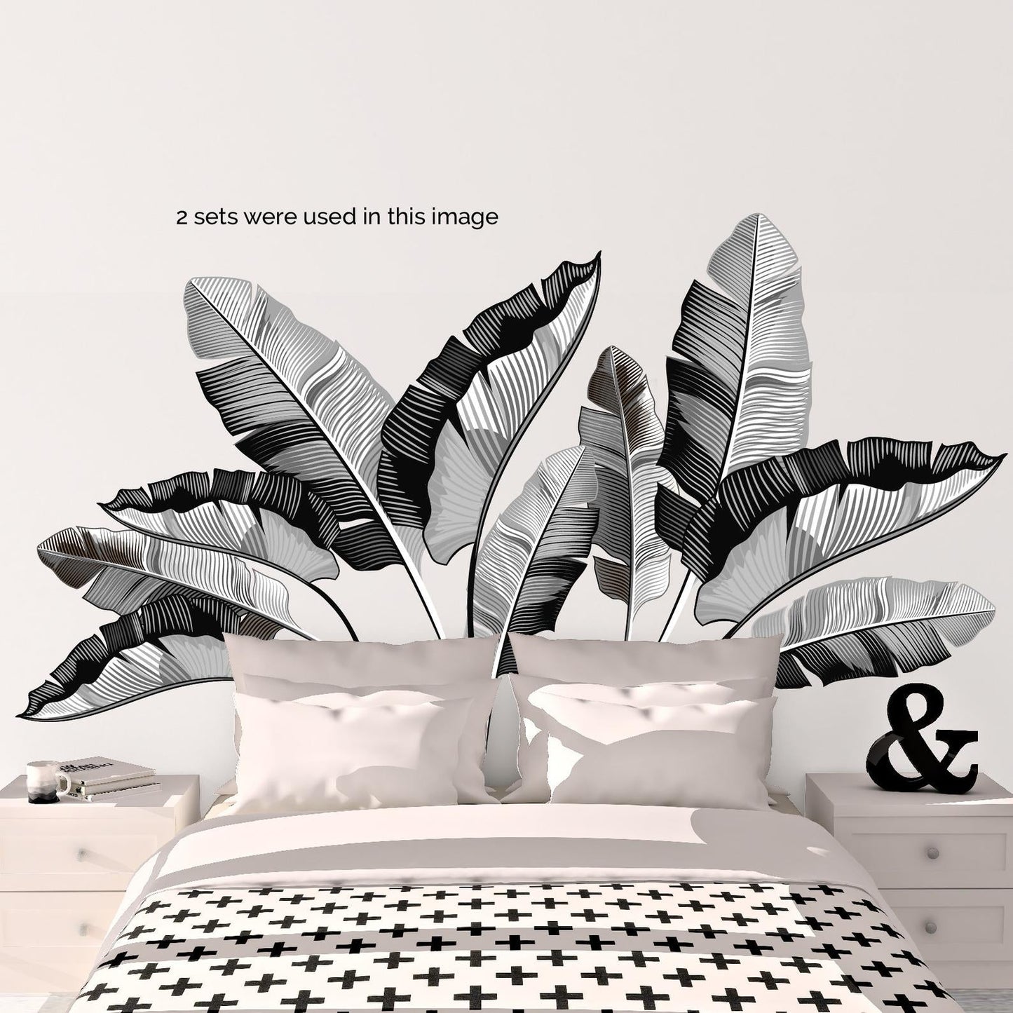 Black and White Banana Leaves Peel and Stick Wall Decals - Picture Perfect Decals