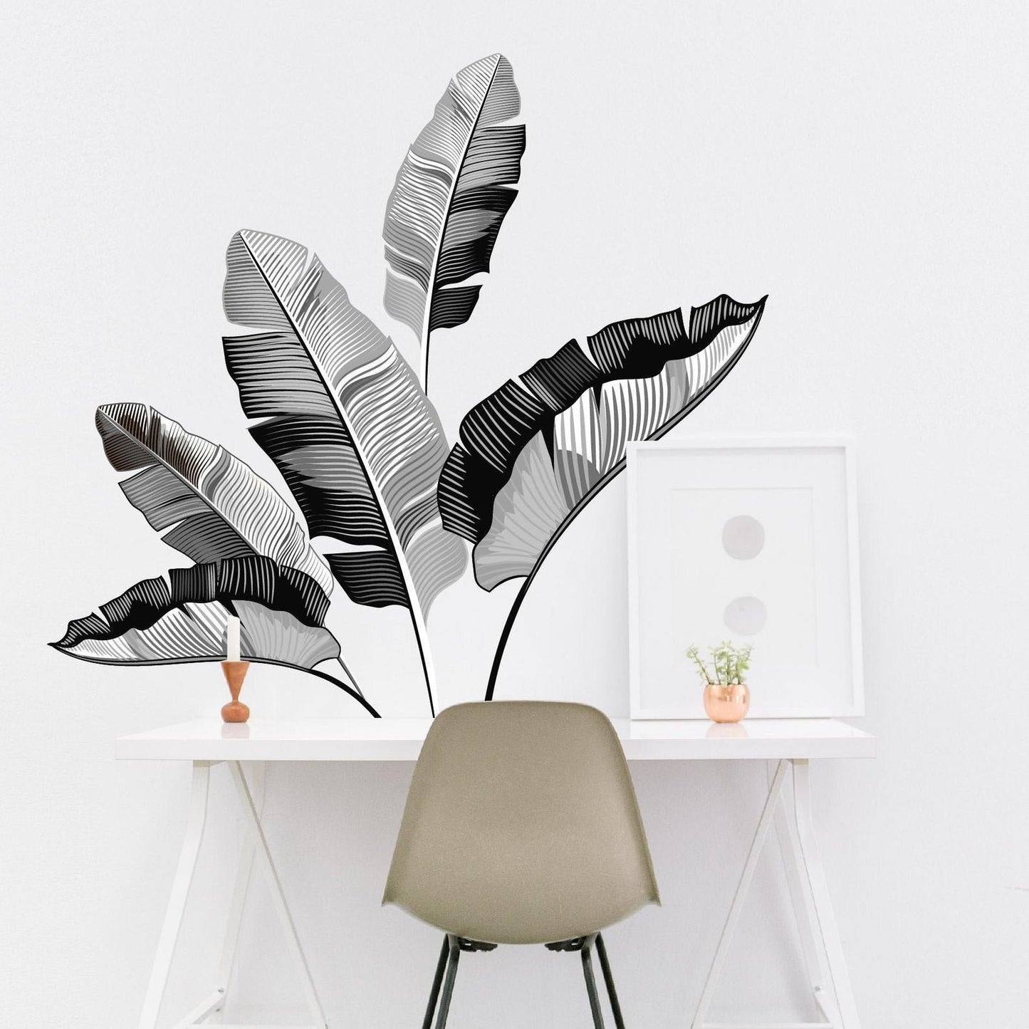 Black and White Banana Leaves Peel and Stick Wall Decals - Picture Perfect Decals