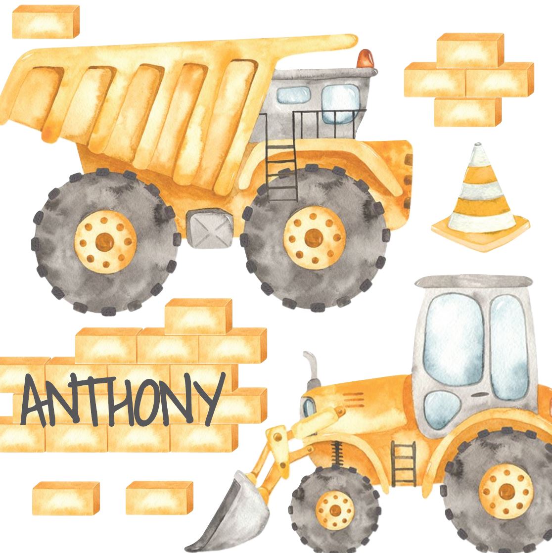 Construction Wall Decals | Bulldozer & Dump Truck | Excavator | Yellow - Picture Perfect Decals