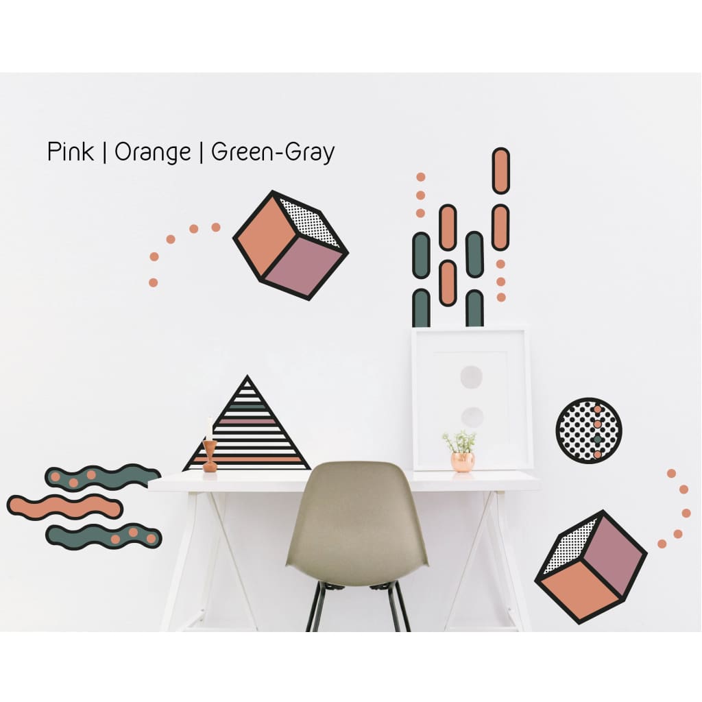 Geometric Memphis Design Wall Decals | Orange Blue Red - Home Decor Decals - Lolistix