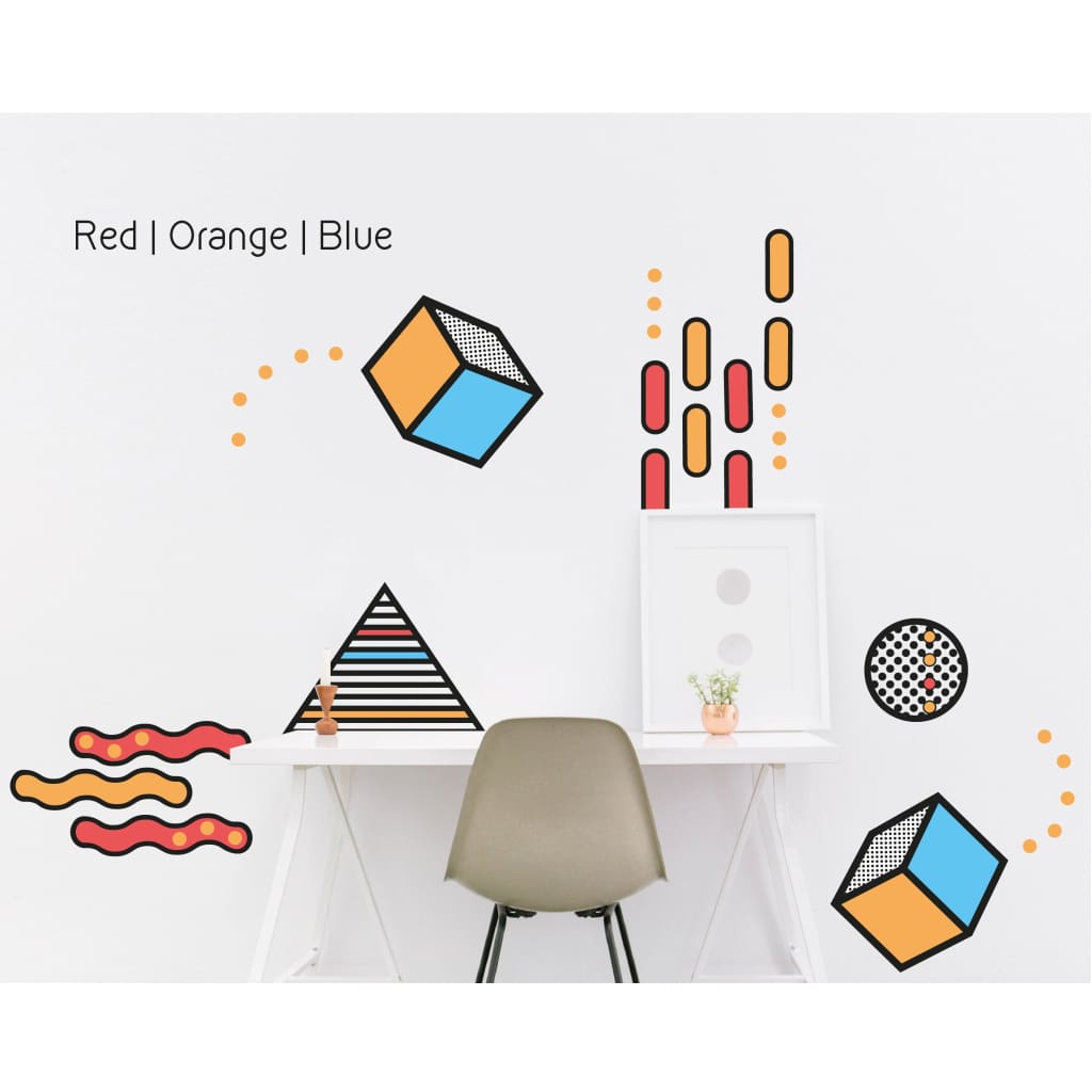 Geometric Memphis Design Wall Decals | Pink Orange Gray - Home Decor Decals - Lolistix