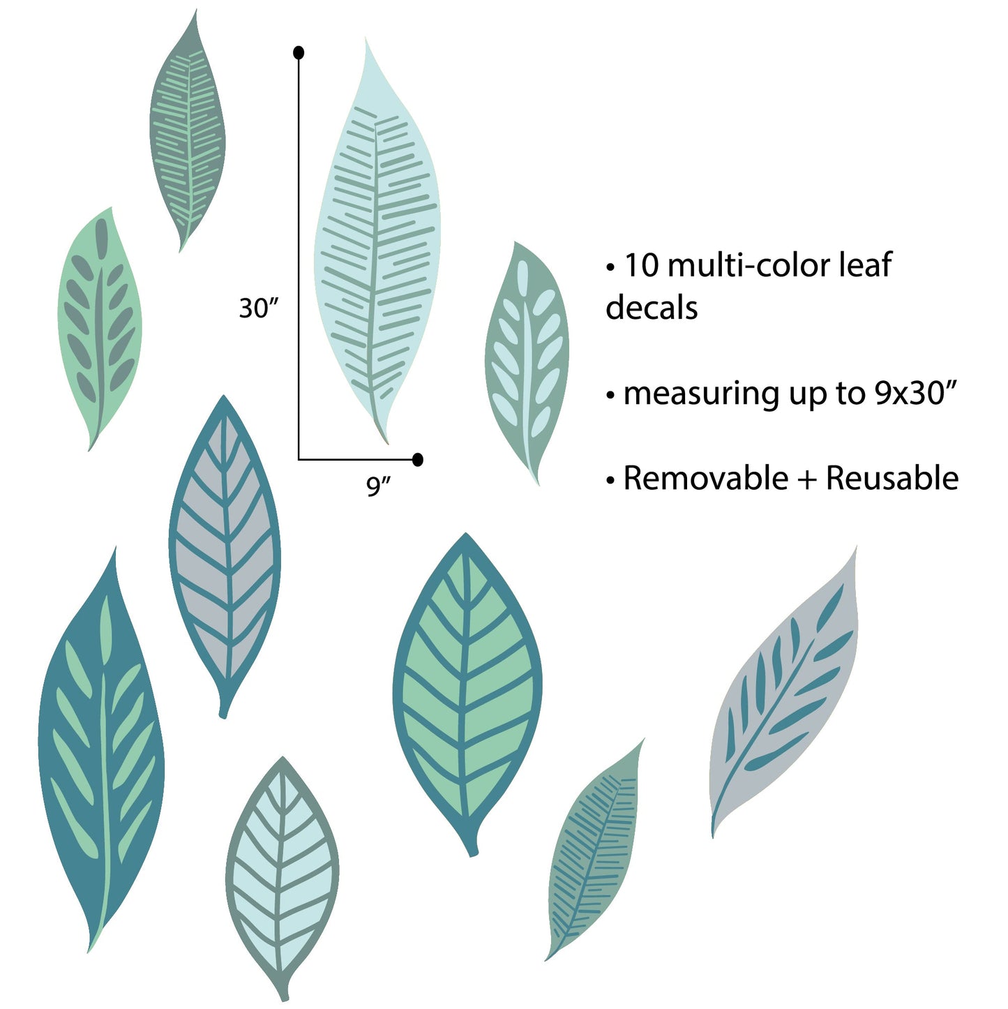 Large Leaves Wall Decals | Green + Gray - Picture Perfect Decals