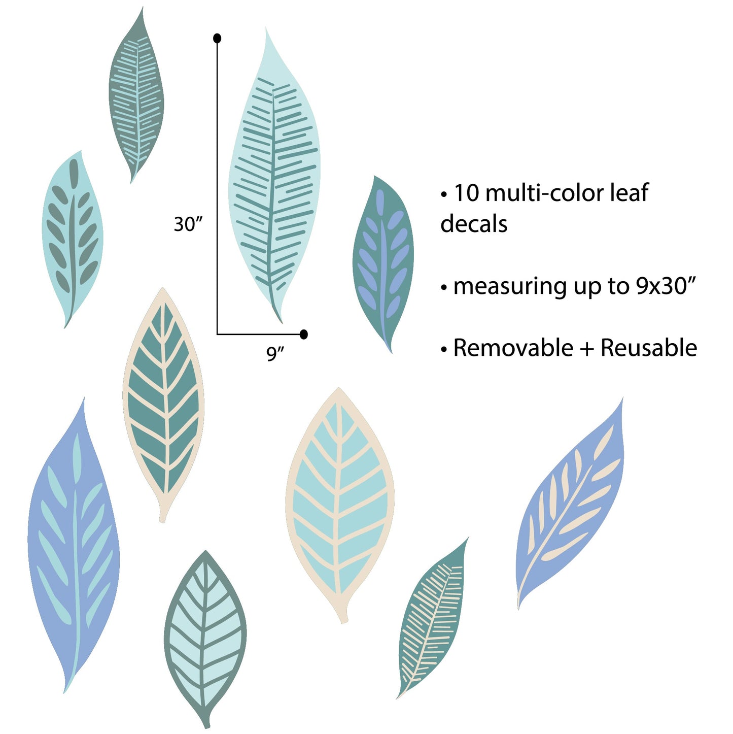 Large Leaves Wall Decals | Green Gray + Periwinkle - Picture Perfect Decals