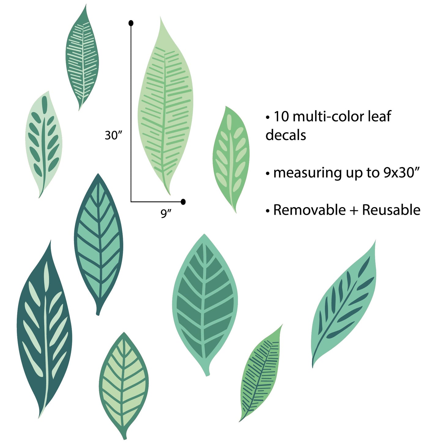 Large Leaves Wall Decals | Greens - Picture Perfect Decals