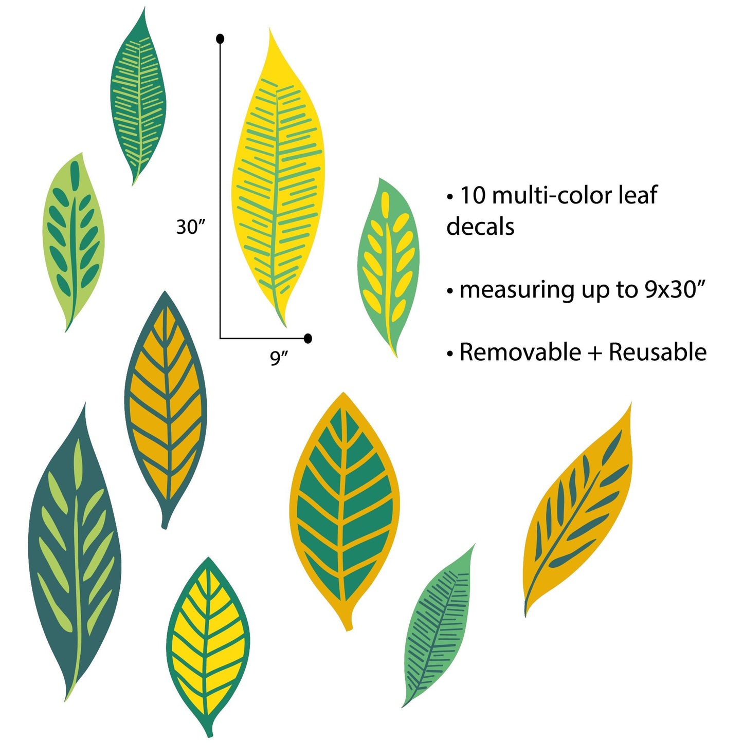 Large Leaves Wall Decals | Yellows + Greens - Picture Perfect Decals