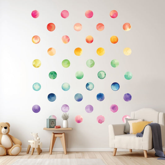 Painted Circle Dots Wall Decals | Colorful Rainbow Watercolor Dot Wall Stickers - Home Decor Decals - Picture Perfect Decals