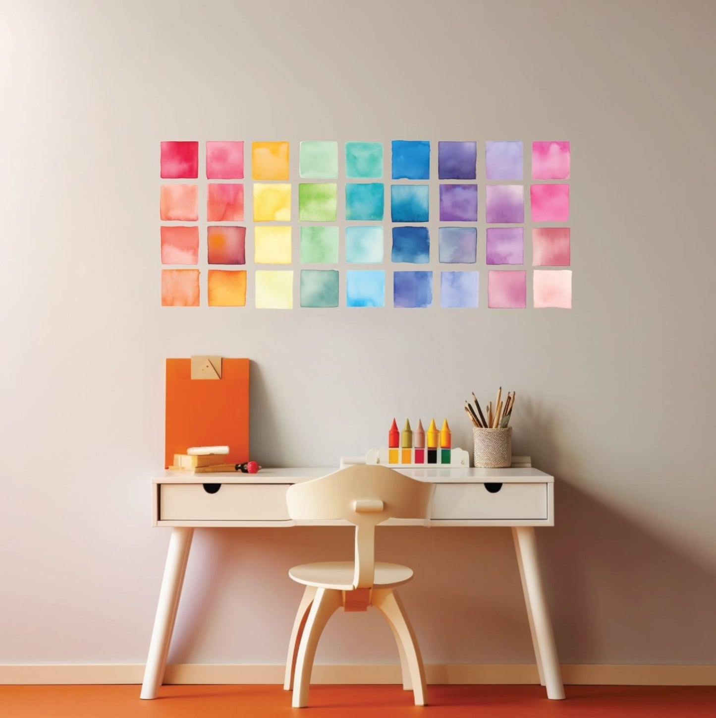 Painted Squares Wall Decals | Colorful Rainbow Watercolor Square Wall Stickers - Home Decor Decals - Picture Perfect Decals