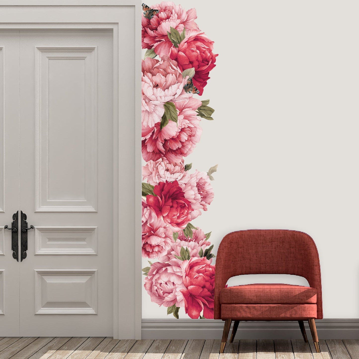 Peonies Wall Decals Vintage Floral Wallpaper Stickers | Coral - Picture Perfect Decals