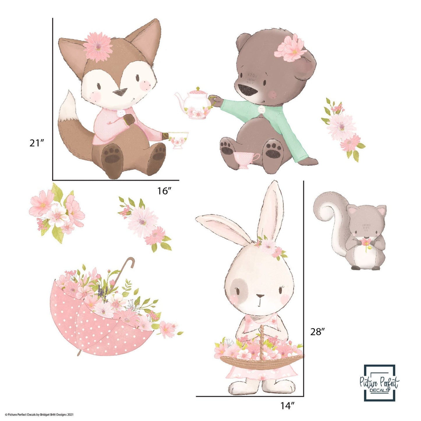 Tea Party with Forest Animals Wall Decals Removable Wallpaper Stickers - Picture Perfect Decals