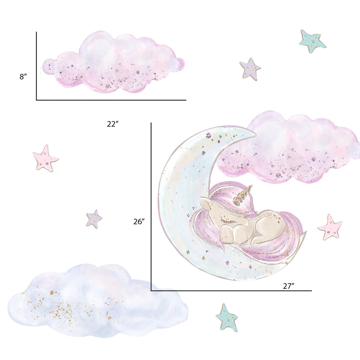 Unicorn Sleeping on the Moon Wall Decals Removable Wallpaper Stickers - Picture Perfect Decals