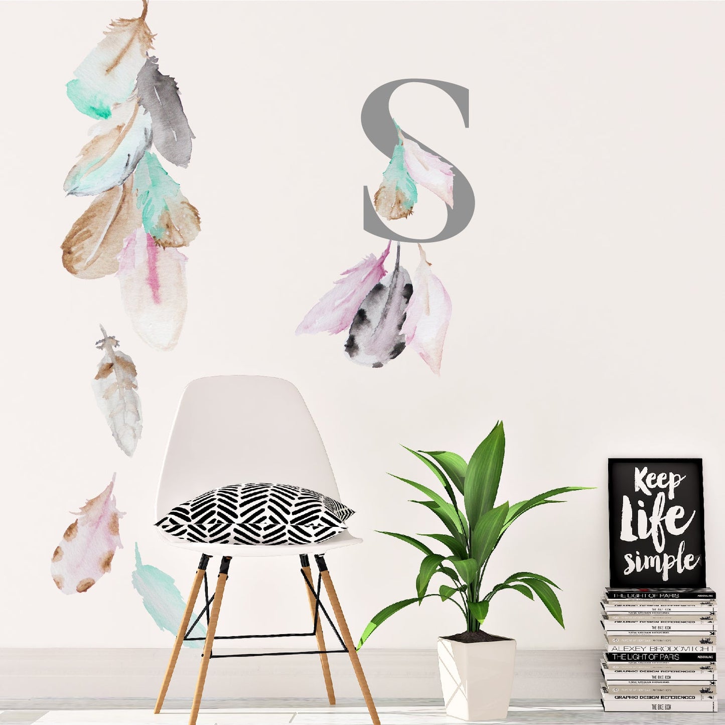 Watercolor Feathers - Peel and Stick Removable Wall Decals - Picture Perfect Decals