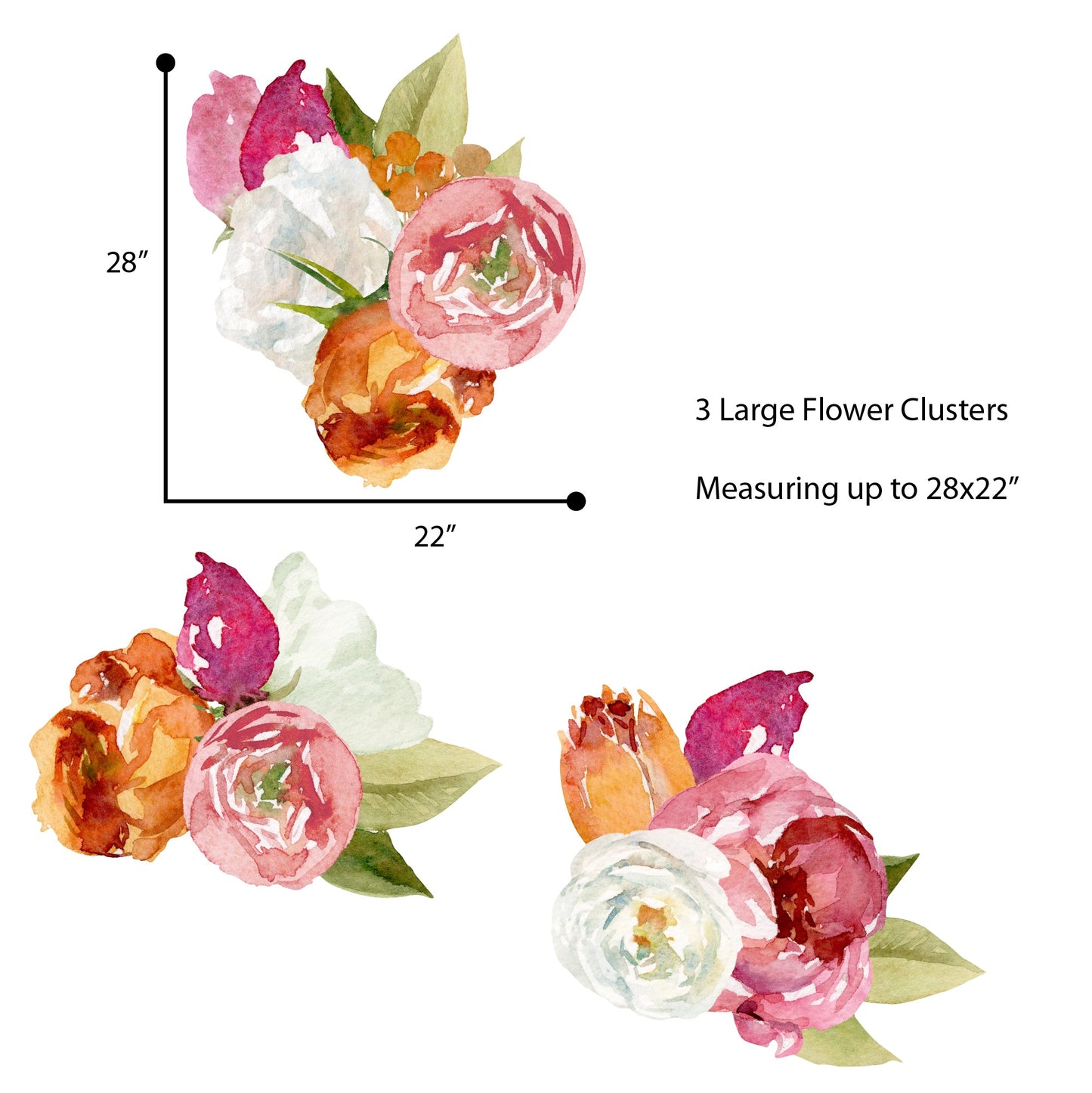 Watercolor Flowers Wall Decals | 3 Large Flower Clusters | Yellow Pink - Picture Perfect Decals