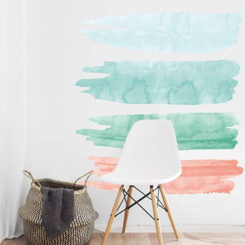 Watercolor Strokes Wall Decals | Coral Teal Green - Picture Perfect Decals