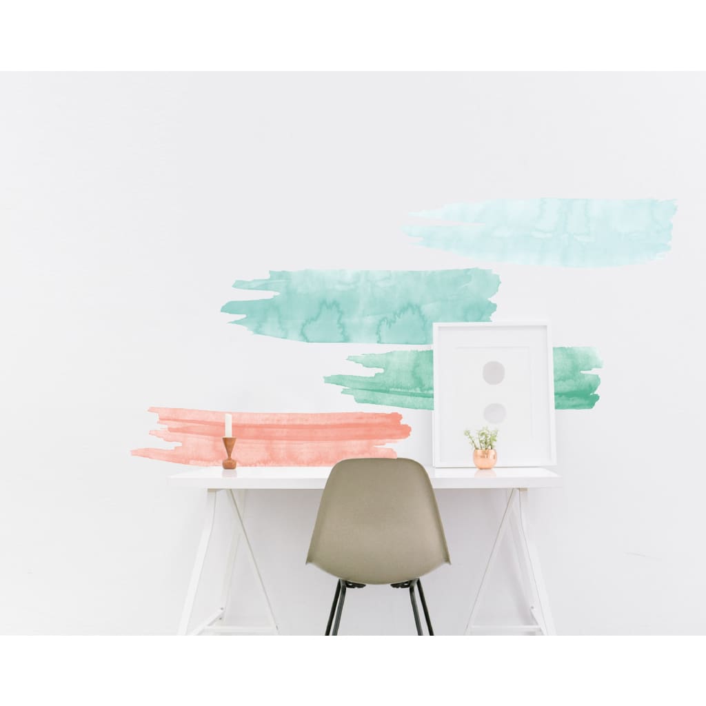 Watercolor Strokes Wall Decals | Coral Teal Green - Picture Perfect Decals