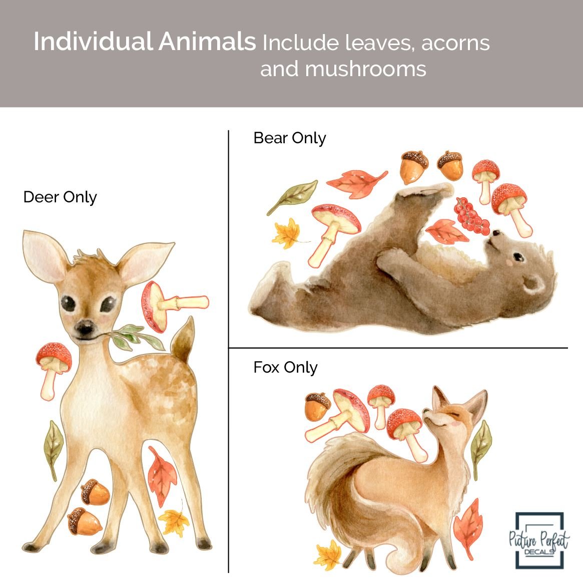 Woodland Animals Nursery Decals | Leaves and Pinecones - Picture Perfect Decals