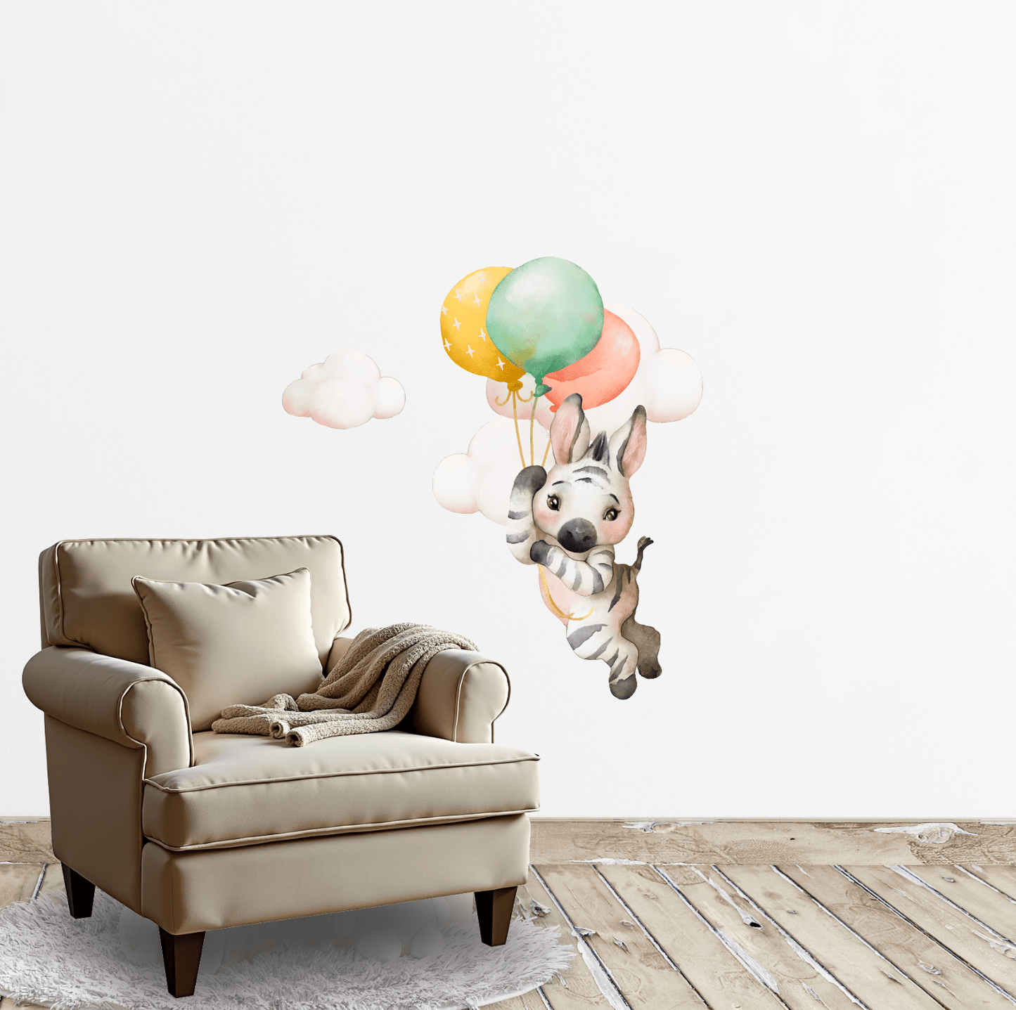 Baby Animals Nursery Wall Decal Stickers | Zebra, Rabbit, Cheetah In the Clouds - Nursery Wall Decals - Lolistix