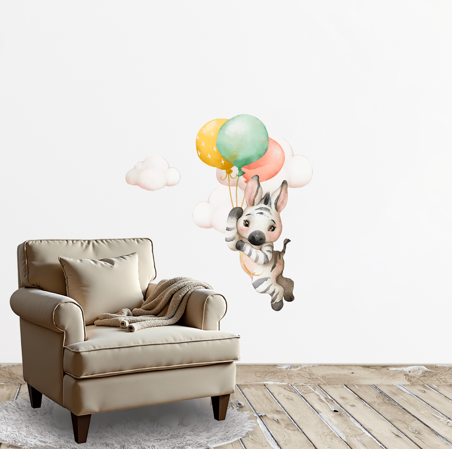 Baby Animals Nursery Wall Decal Stickers | Zebra, Rabbit, Cheetah In the Clouds - Nursery Wall Decals - Lolistix