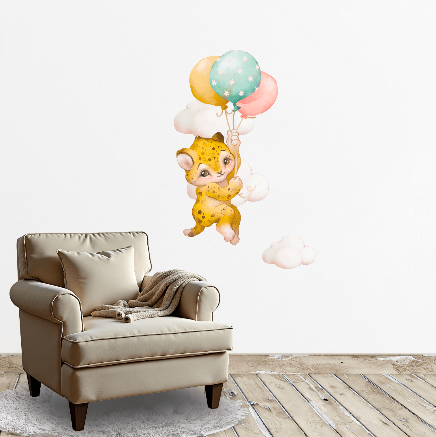 Baby Animals Nursery Wall Decal Stickers | Zebra, Rabbit, Cheetah In the Clouds - Nursery Wall Decals - Lolistix