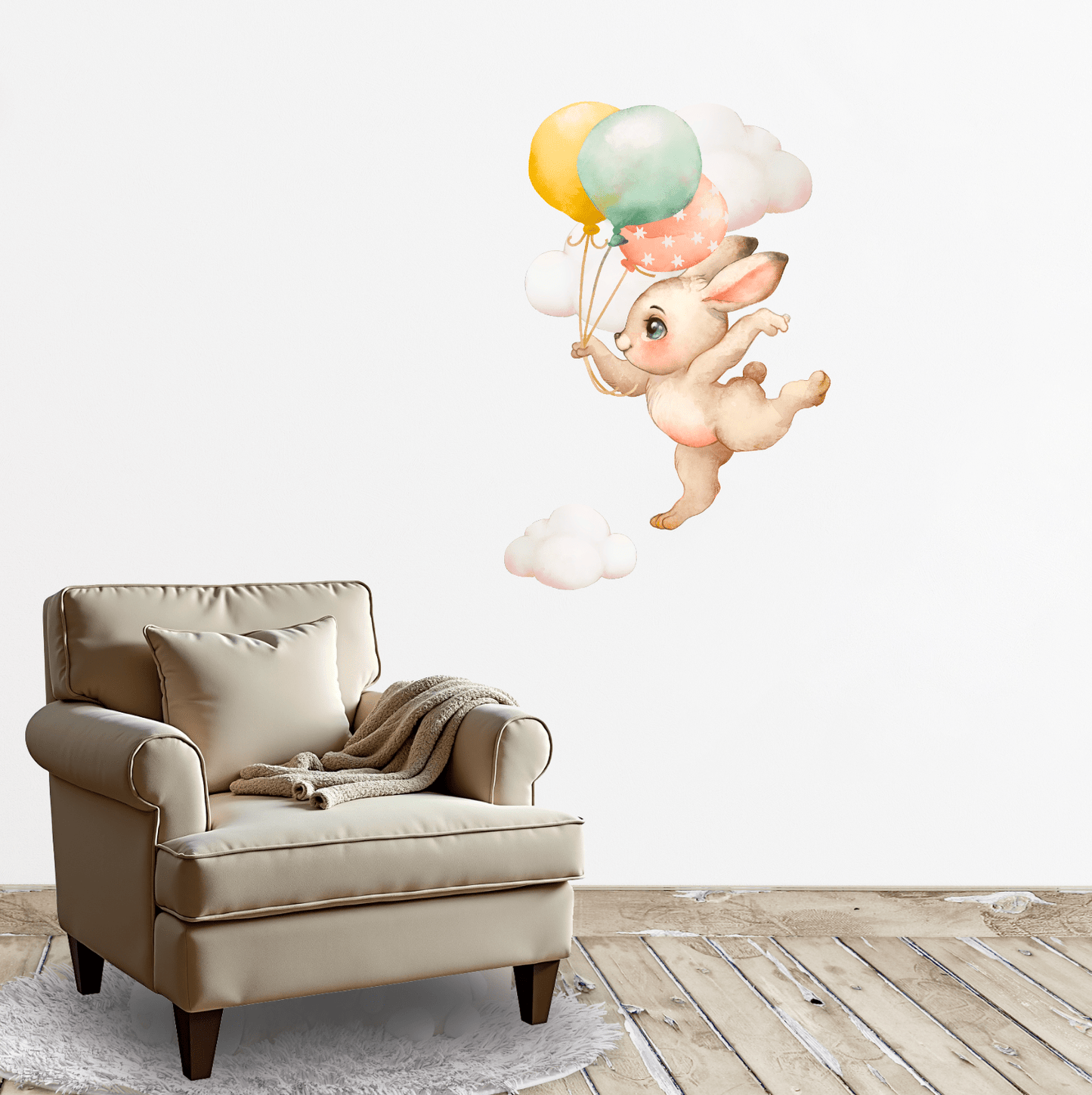 Baby Animals Nursery Wall Decal Stickers | Zebra, Rabbit, Cheetah In the Clouds - Nursery Wall Decals - Lolistix