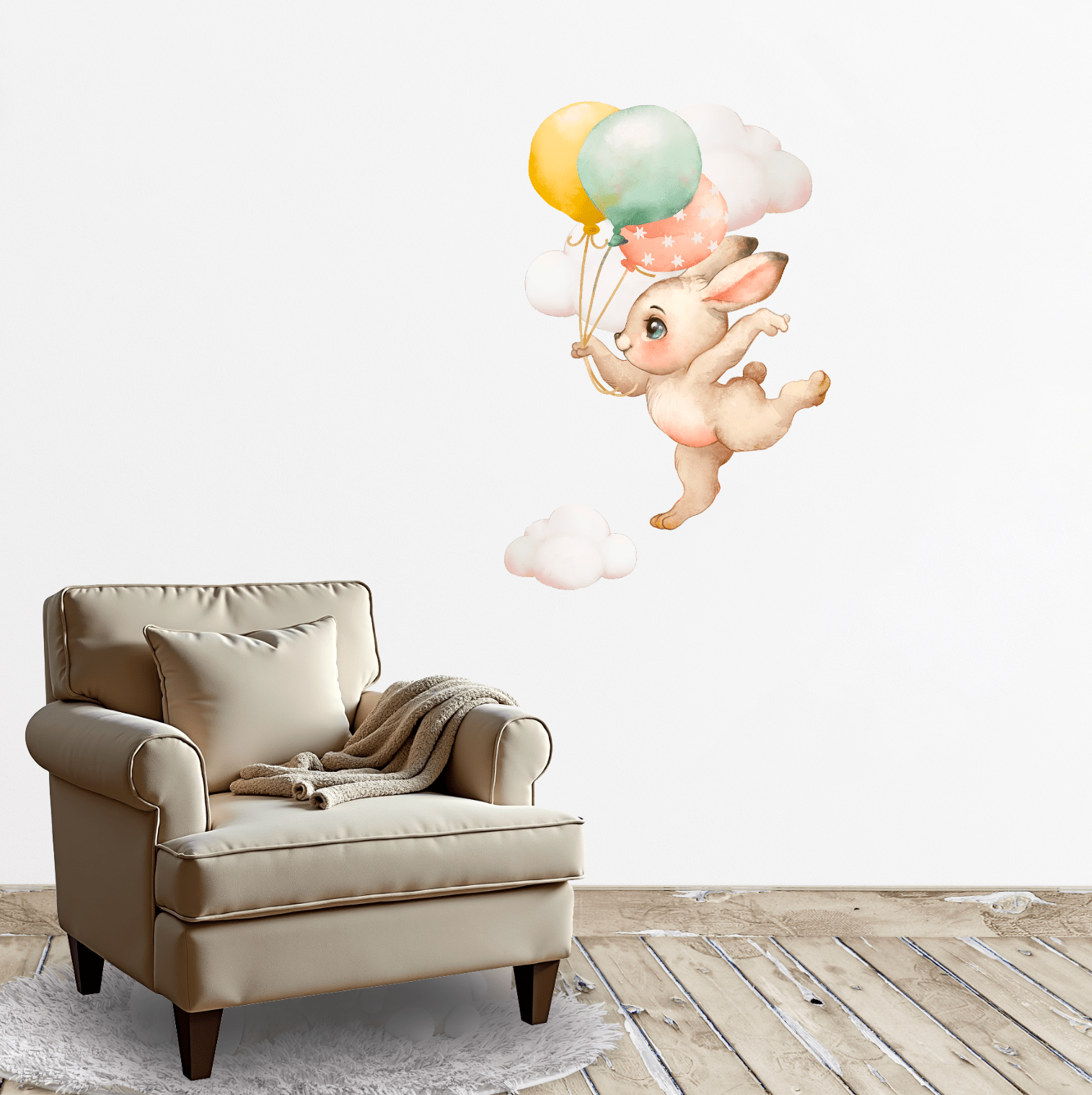 Baby Animals Nursery Wall Decal Stickers | Zebra, Rabbit, Cheetah In the Clouds - Nursery Wall Decals - Lolistix