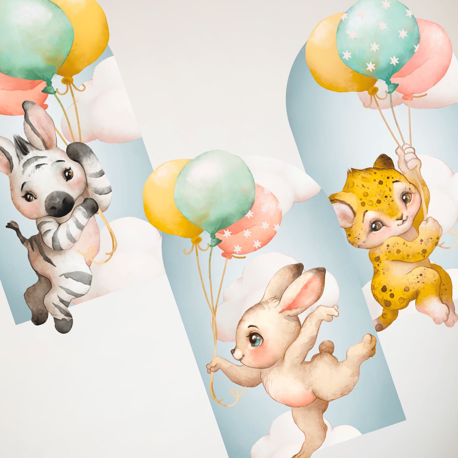 Baby Safari Animals Nursery Wall Decal Stickers | Zebra, Rabbit, Cheetah Holding Balloons - Nursery Wall Decals - Lolistix