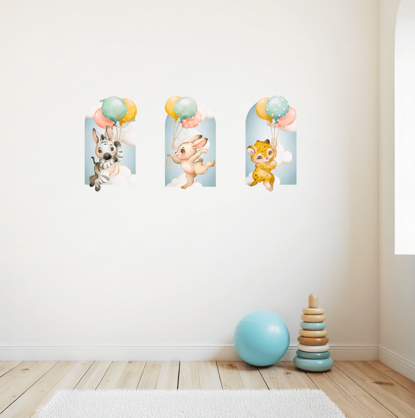 Baby Safari Animals Nursery Wall Decal Stickers | Zebra, Rabbit, Cheetah Holding Balloons - Nursery Wall Decals - Lolistix