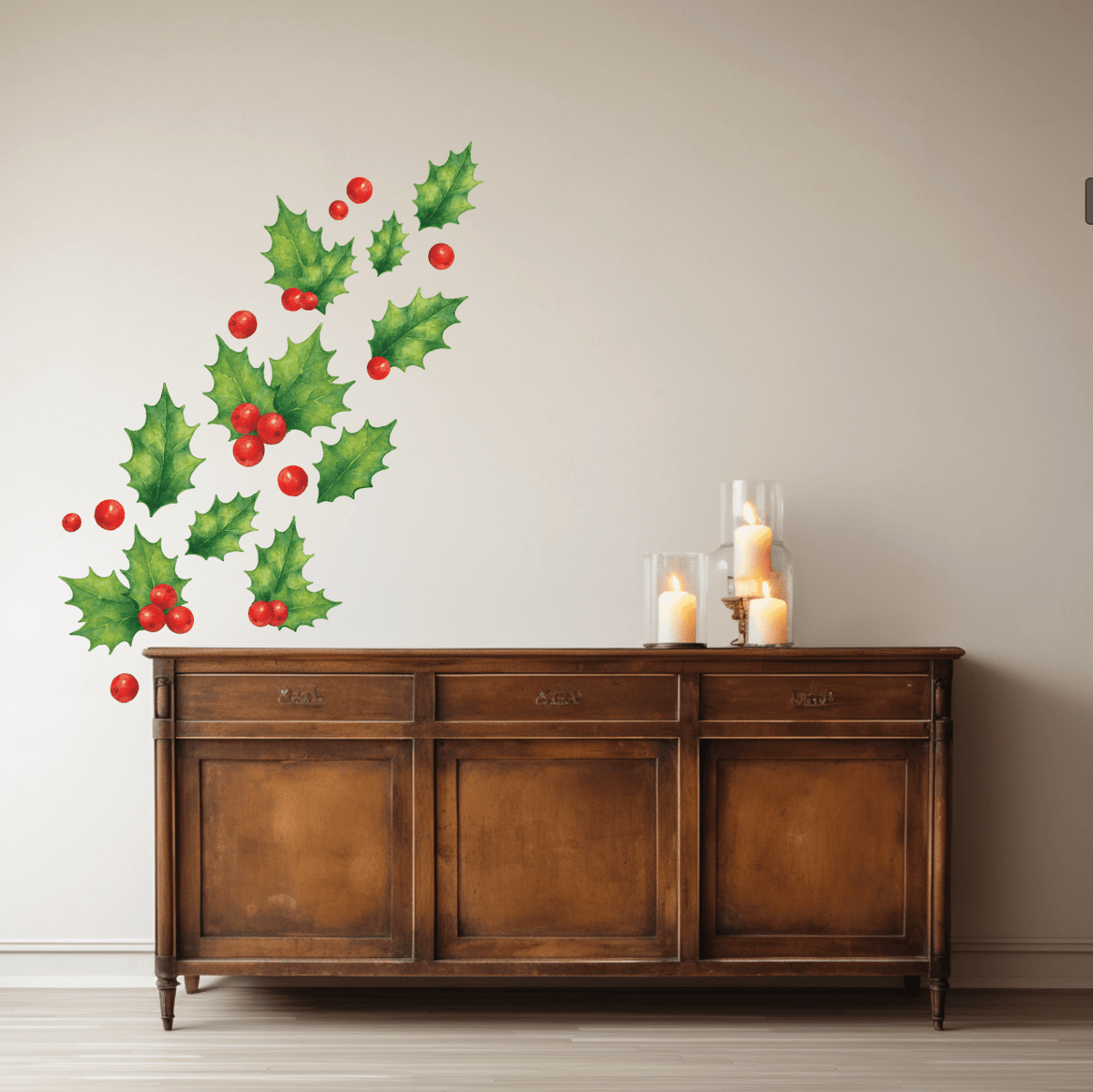 Christmas Holly Leaves & Berries Wall Decals | Removable Holiday Decor - Holiday Wall Decals - Lollistix Wall Decals