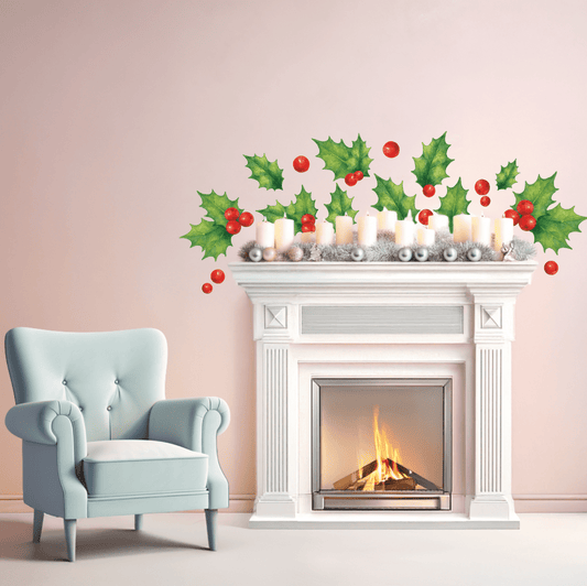 Christmas Holly Leaves & Berries Wall Decals | Removable Holiday Decor - Holiday Wall Decals - Lollistix Wall Decals