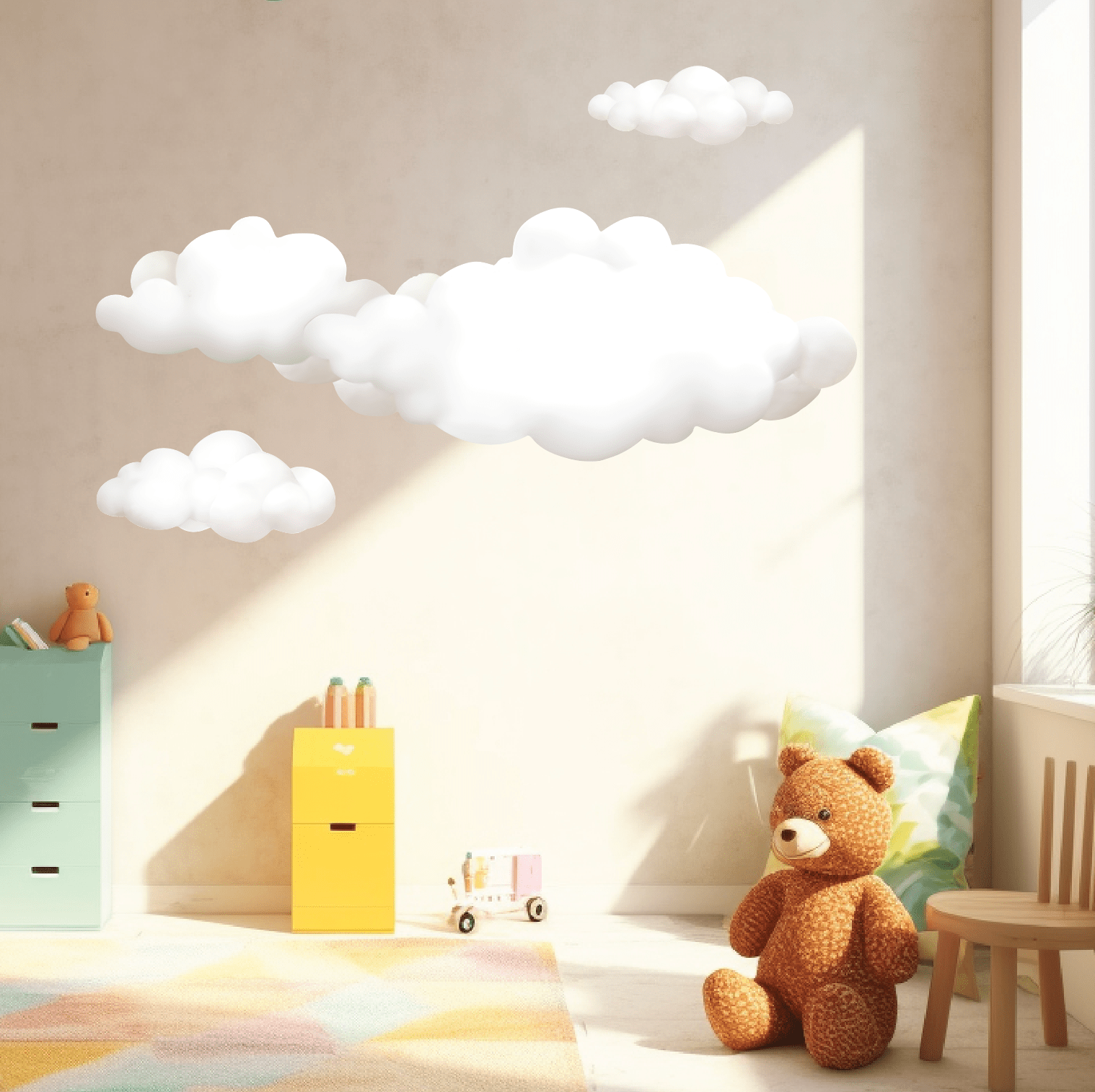 Fluffy Cloud Fabric Wall Stickers, Large Cloud Wall Decals - Home Decor Decals - Lolistix