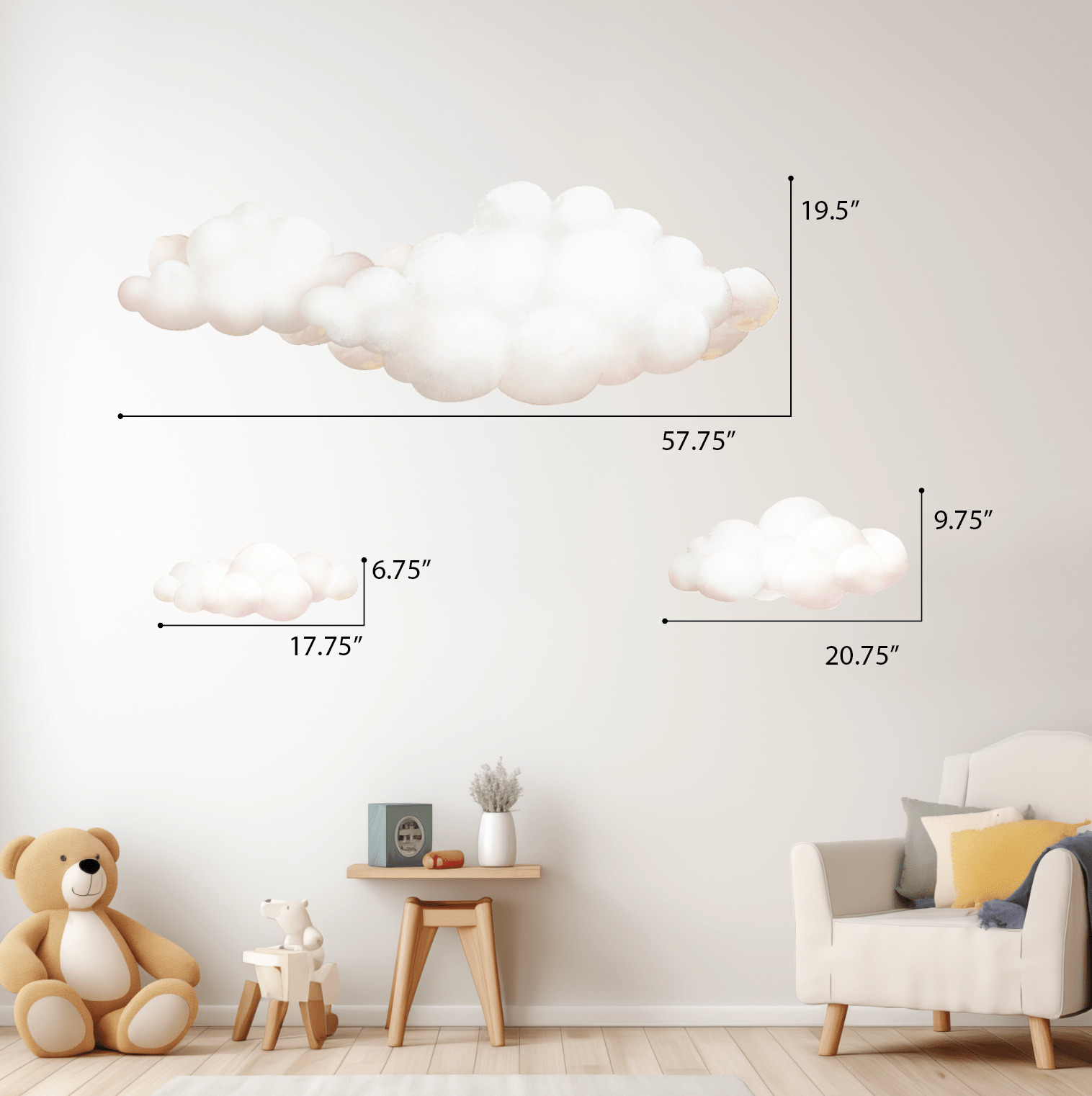 Fluffy Cloud Fabric Wall Stickers, Large Cloud Wall Decals - Home Decor Decals - Lolistix