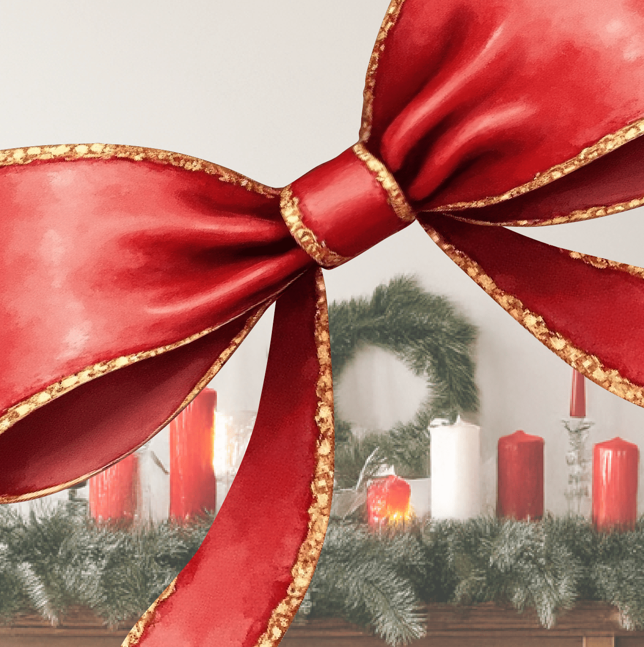 Large Christmas Red Bow Wall Decal – Separate Pieces for Customizable Layout - Ribbon Wall Sticker - Home Decor Decals - Lolistix