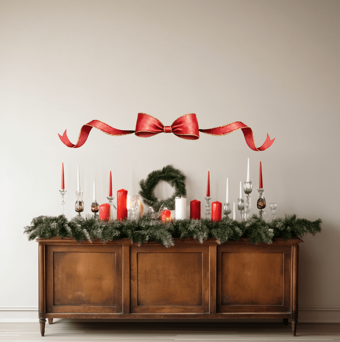 Large Christmas Red Bow Wall Decal – Separate Pieces for Customizable Layout - Ribbon Wall Sticker - Home Decor Decals - Lolistix