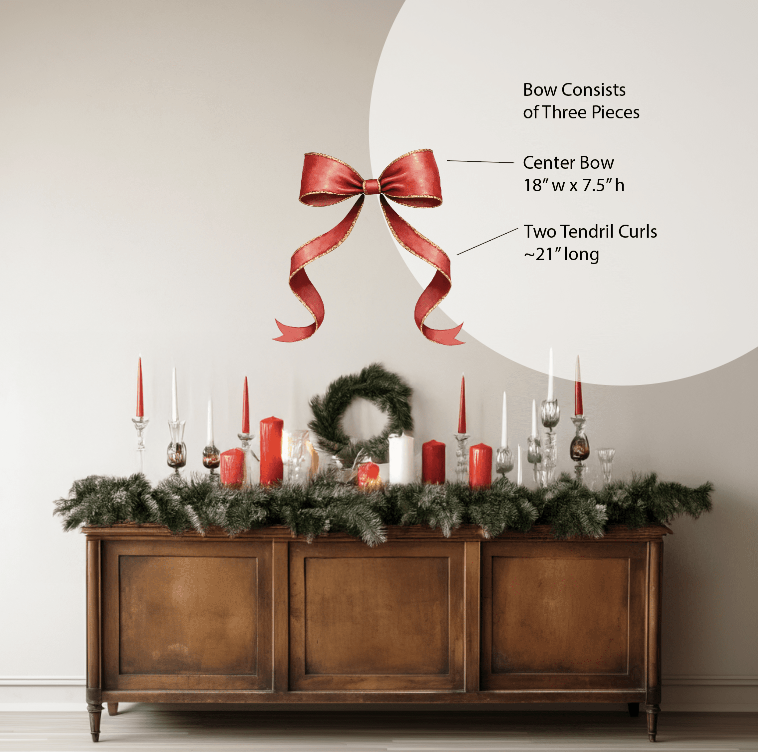 Large Christmas Red Bow Wall Decal – Separate Pieces for Customizable Layout - Ribbon Wall Sticker - Home Decor Decals - Lolistix