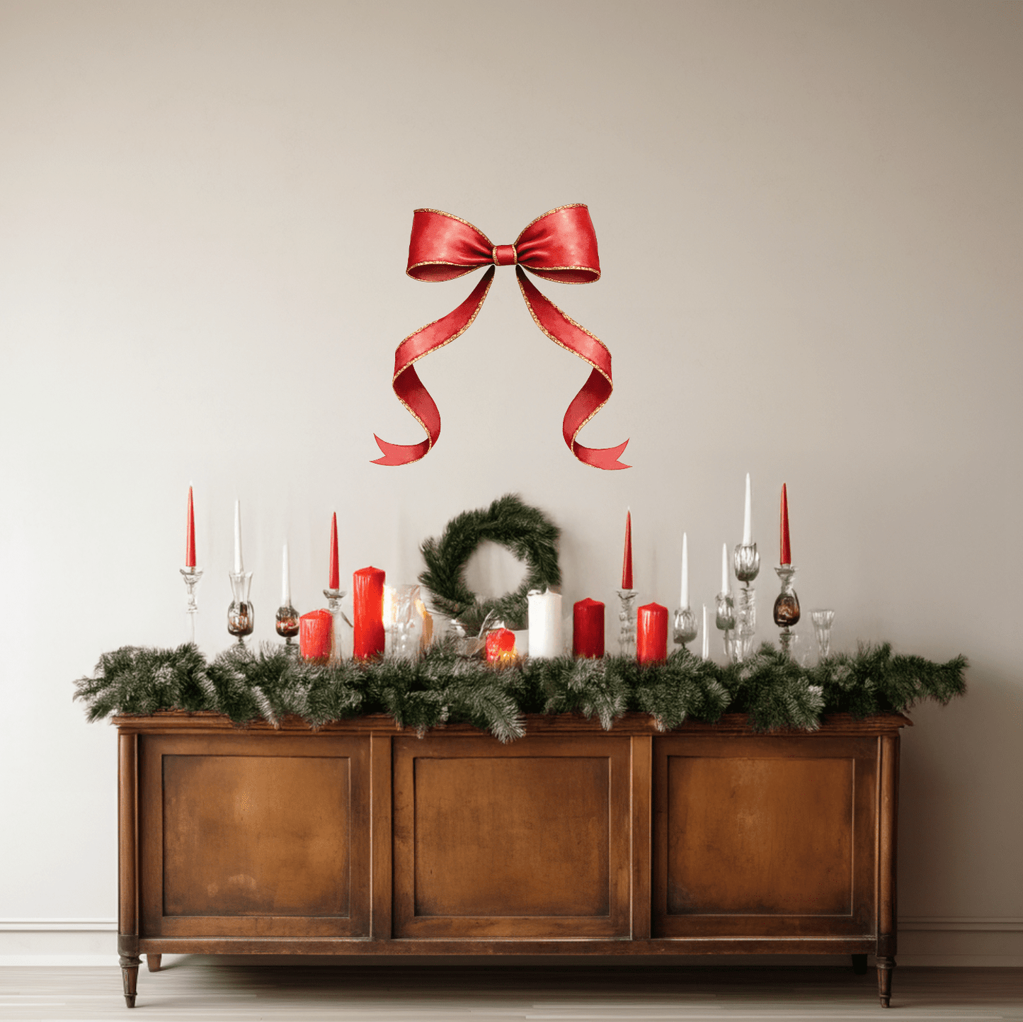 Large Christmas Red Bow Wall Decal – Separate Pieces for Customizable Layout - Ribbon Wall Sticker - Home Decor Decals - Lolistix