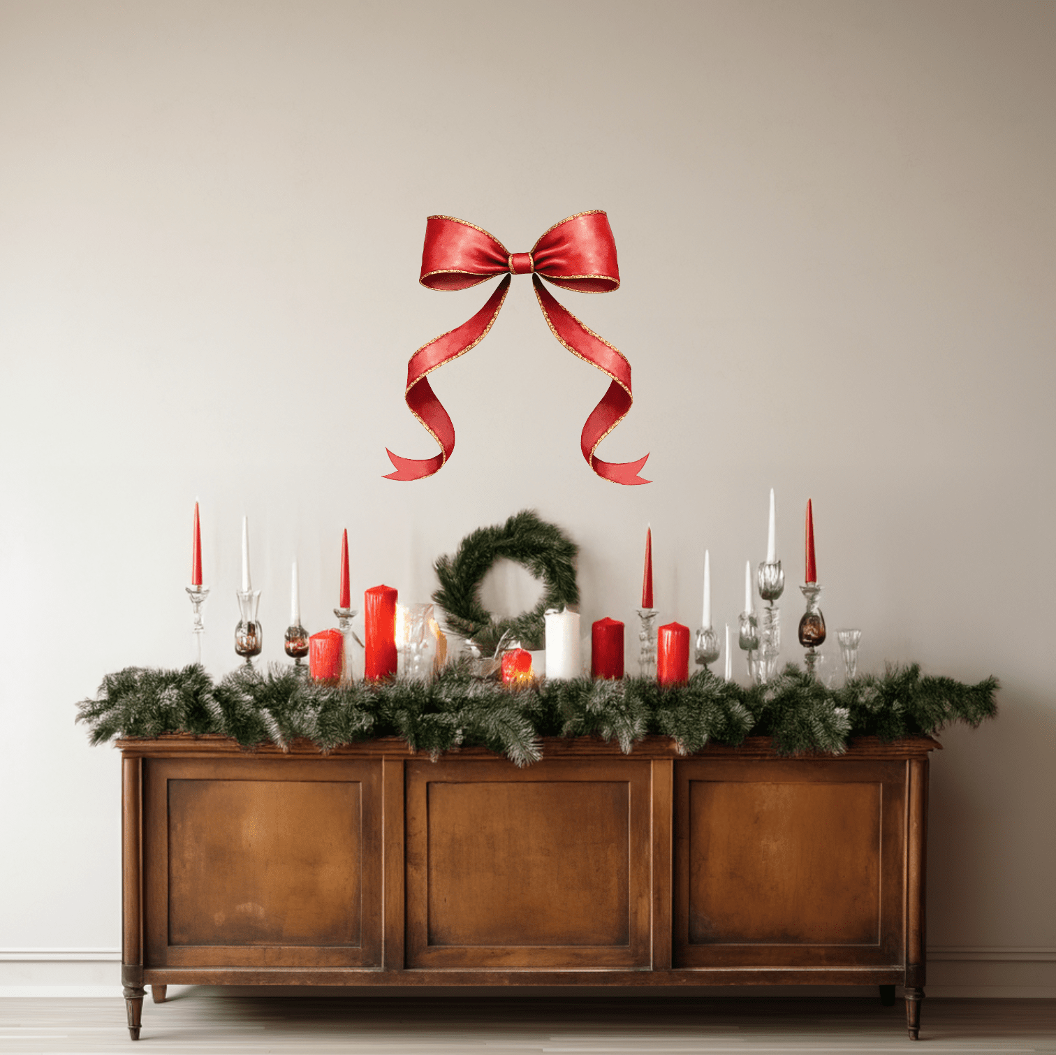 Large Christmas Red Bow Wall Decal – Separate Pieces for Customizable Layout - Ribbon Wall Sticker - Home Decor Decals - Lolistix