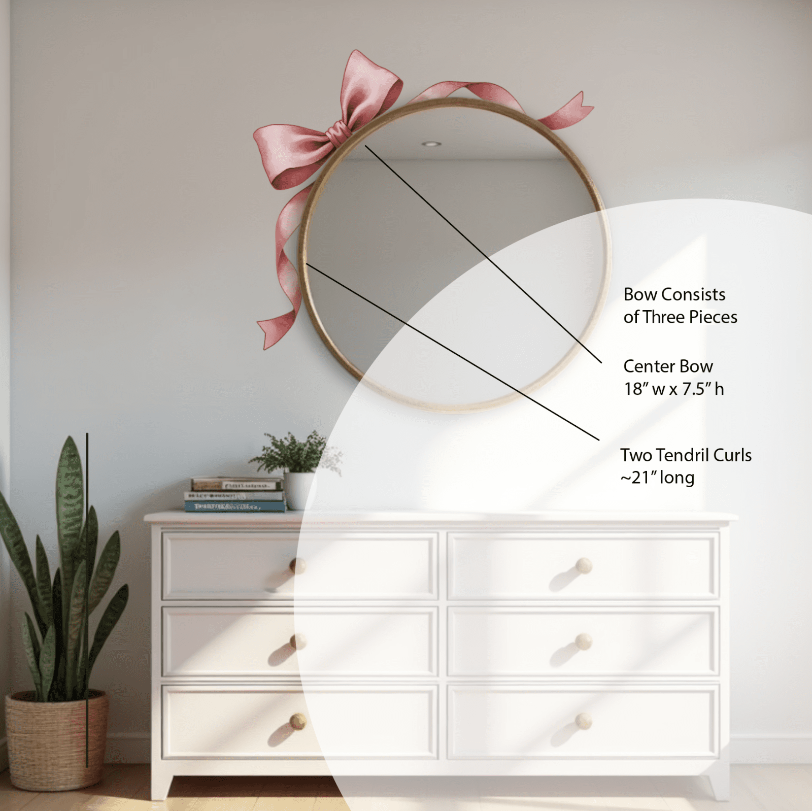 Large Pink Bow Wall Decal – Separate Pieces for Customizable Layout - Ribbon Wall Sticker - Home Decor Decals - Lolistix