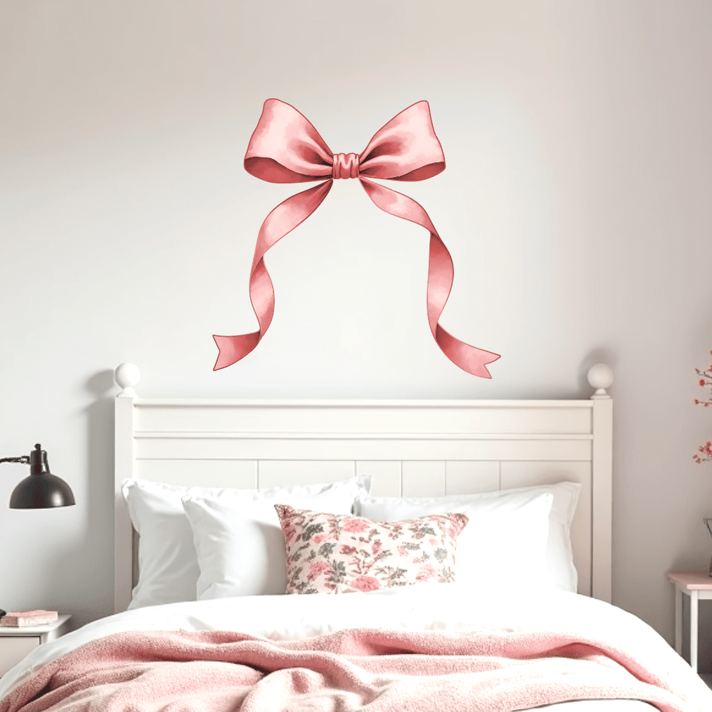 Large Pink Bow Wall Decal – Separate Pieces for Customizable Layout - Ribbon Wall Sticker - Home Decor Decals - Lolistix