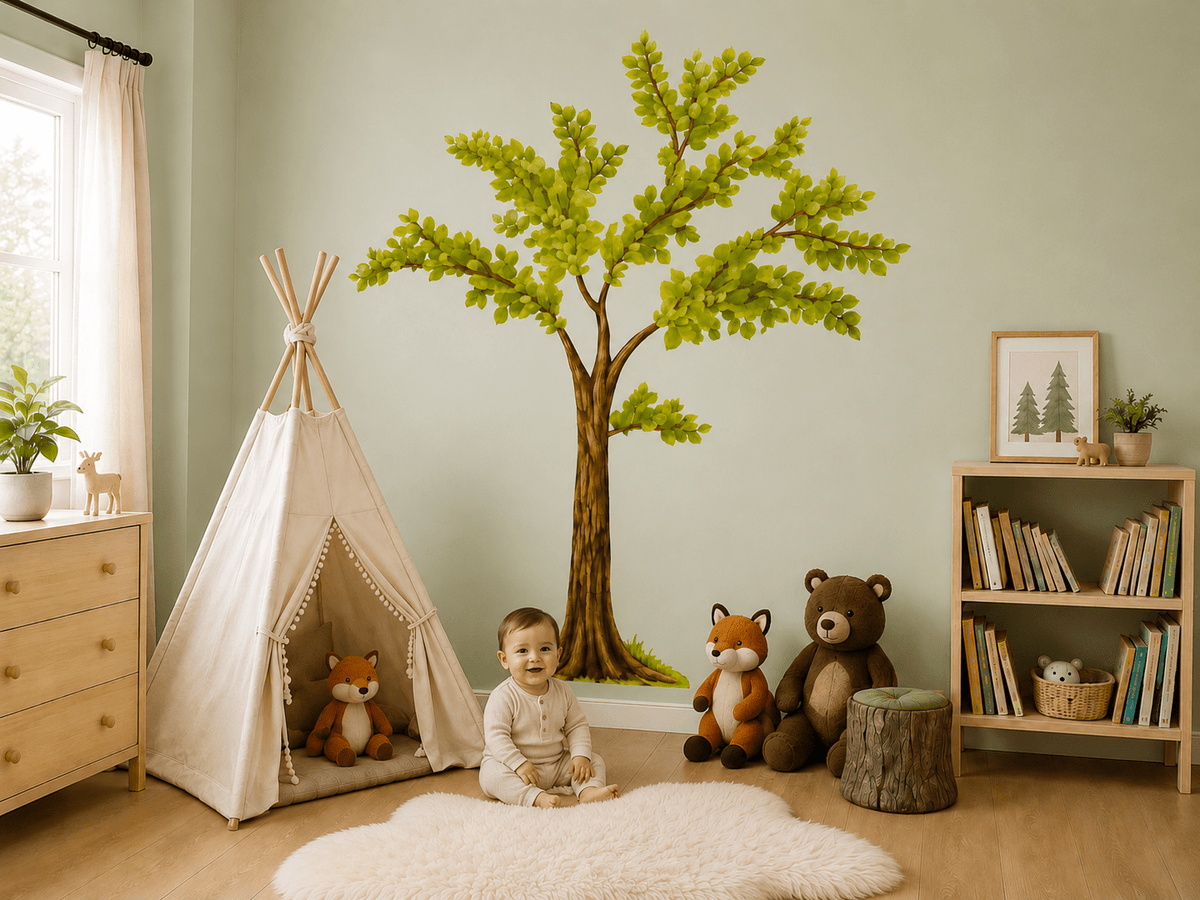 Nursery Tree Wall Decal, Large Leafy Green Tree with Branches Wall Sticker for Baby Room, Gender Neutral Nursery Decor - Nursery Wall Decals - Lollistix Wall Decals