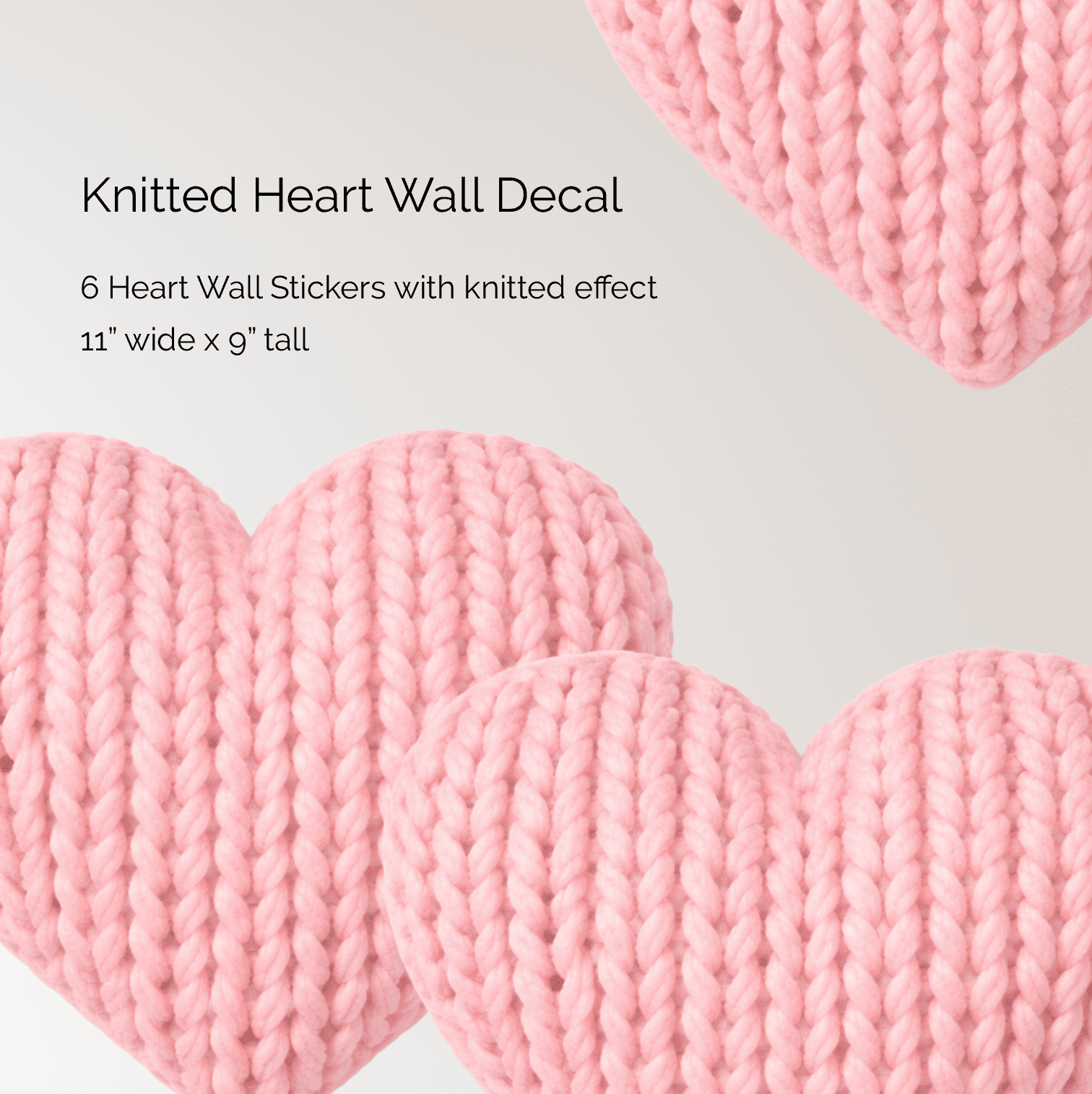 Pink Knit Heart Wall Decals (Set of 6) – Cozy Knitted Heart Wall Stickers - Home Decor Decals - Lolistix