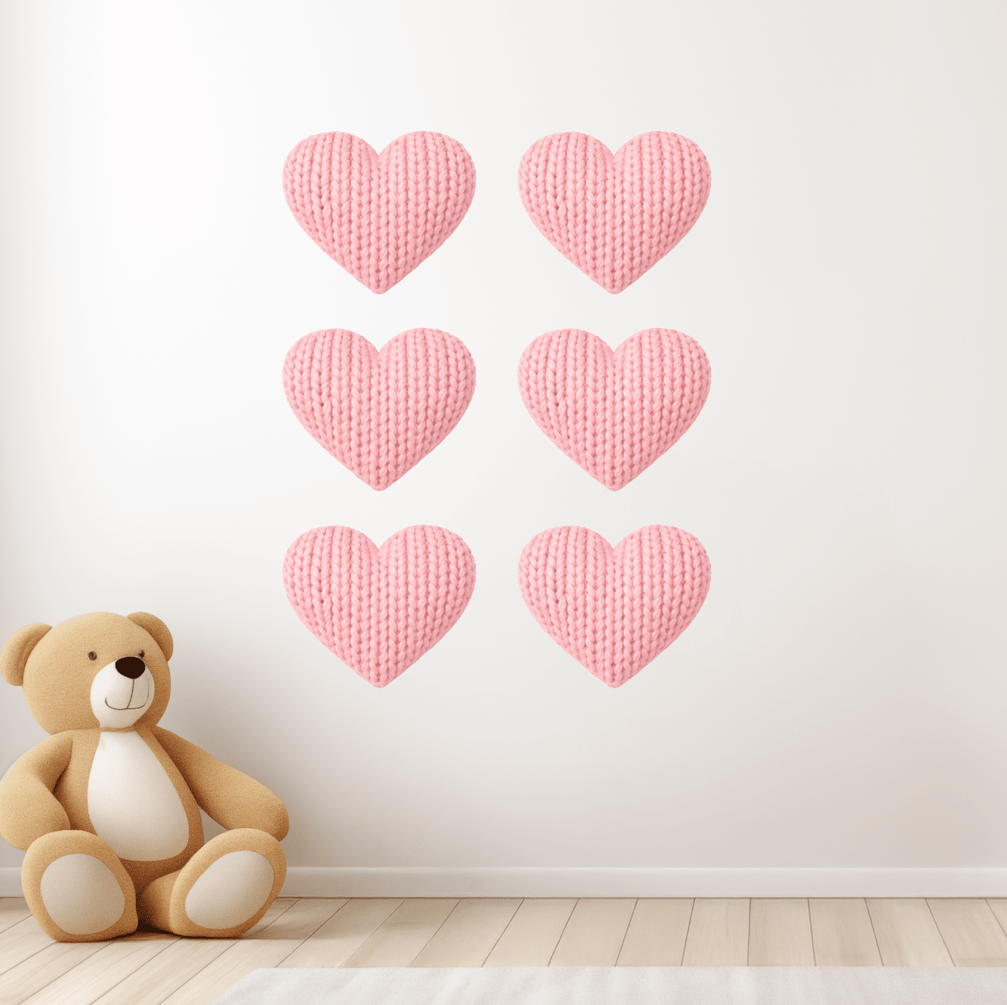 Pink Knit Heart Wall Decals (Set of 6) – Cozy Knitted Heart Wall Stickers - Home Decor Decals - Lolistix