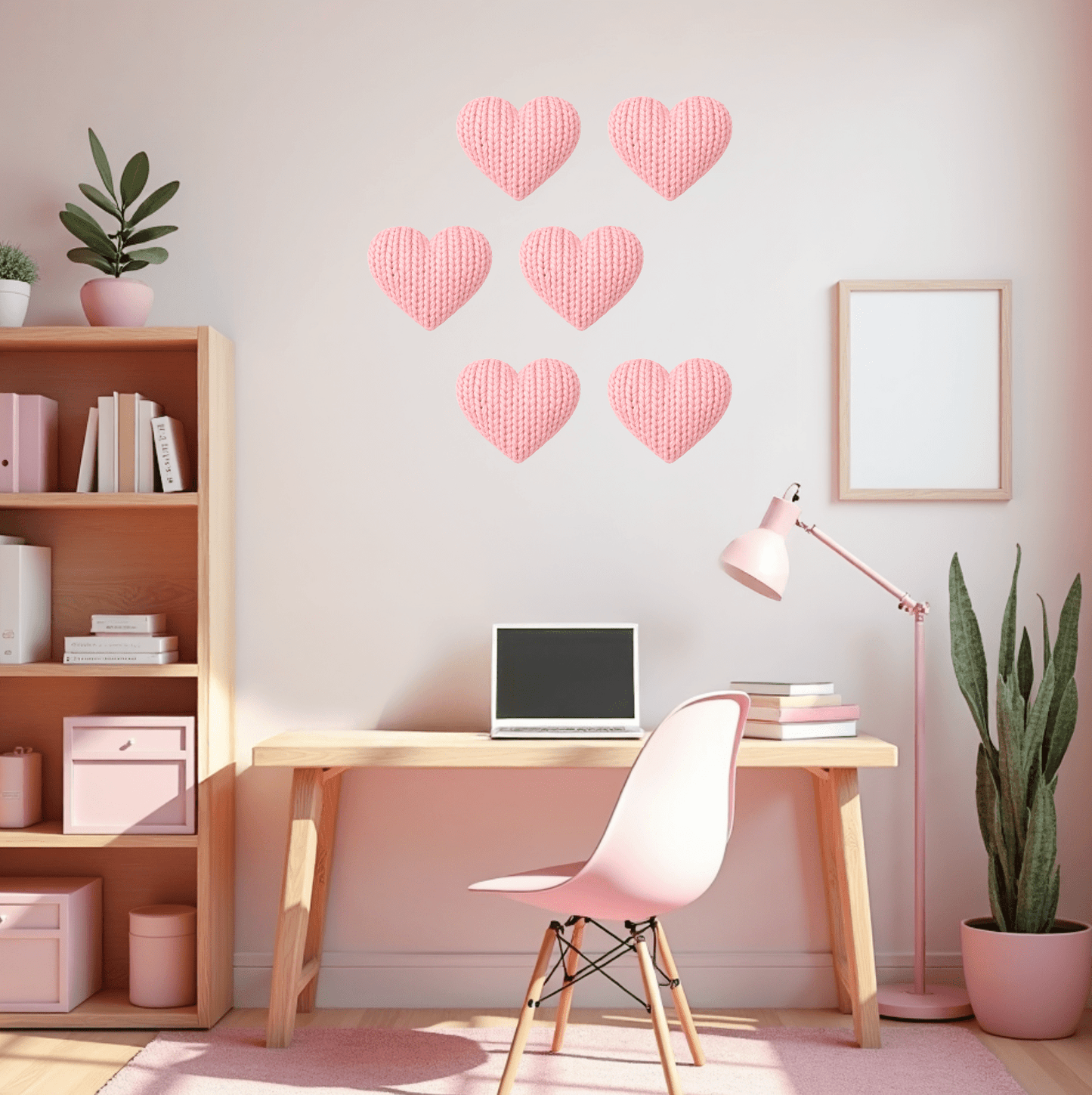Pink Knit Heart Wall Decals (Set of 6) – Cozy Knitted Heart Wall Stickers - Home Decor Decals - Lolistix