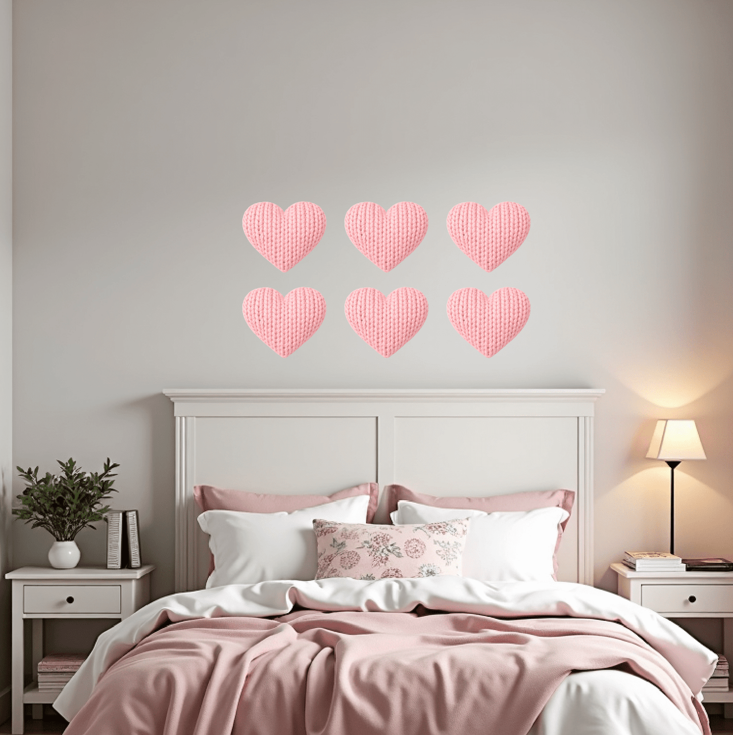 Pink Knit Heart Wall Decals (Set of 6) – Cozy Knitted Heart Wall Stickers - Home Decor Decals - Lolistix