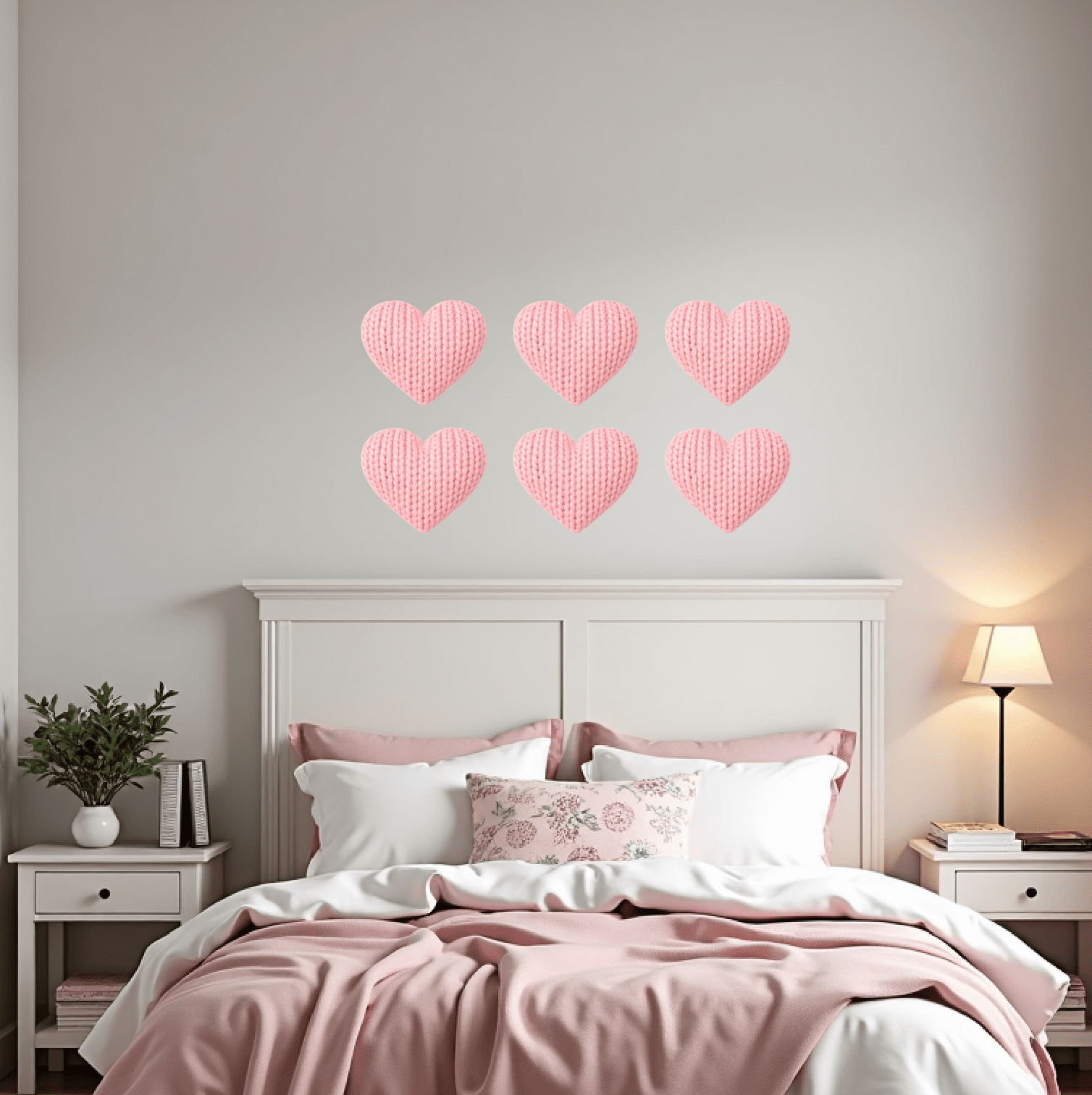 Pink Knit Heart Wall Decals (Set of 6) – Cozy Knitted Heart Wall Stickers - Home Decor Decals - Lolistix