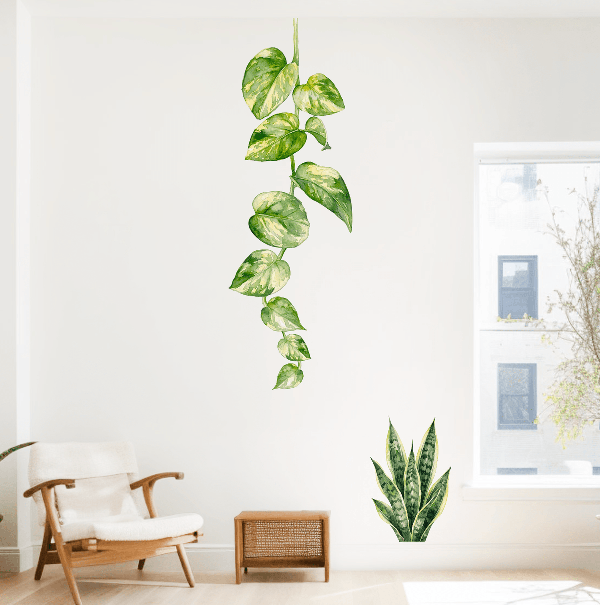 Pothos Vine Wall Decal | Watercolor Houseplant Decor - Floral Wall Decals - Lollistix Wall Decals