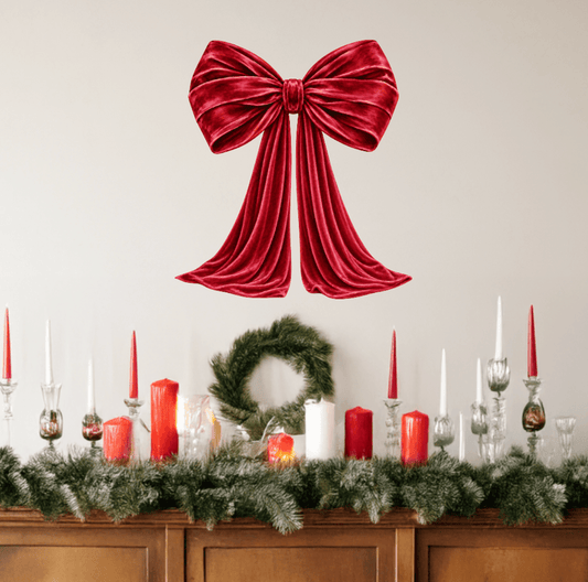 Red Velvet Christmas Bow Wall Decal – Large Removable Holiday Decor - Holiday Wall Decals - Lollistix Wall Decals