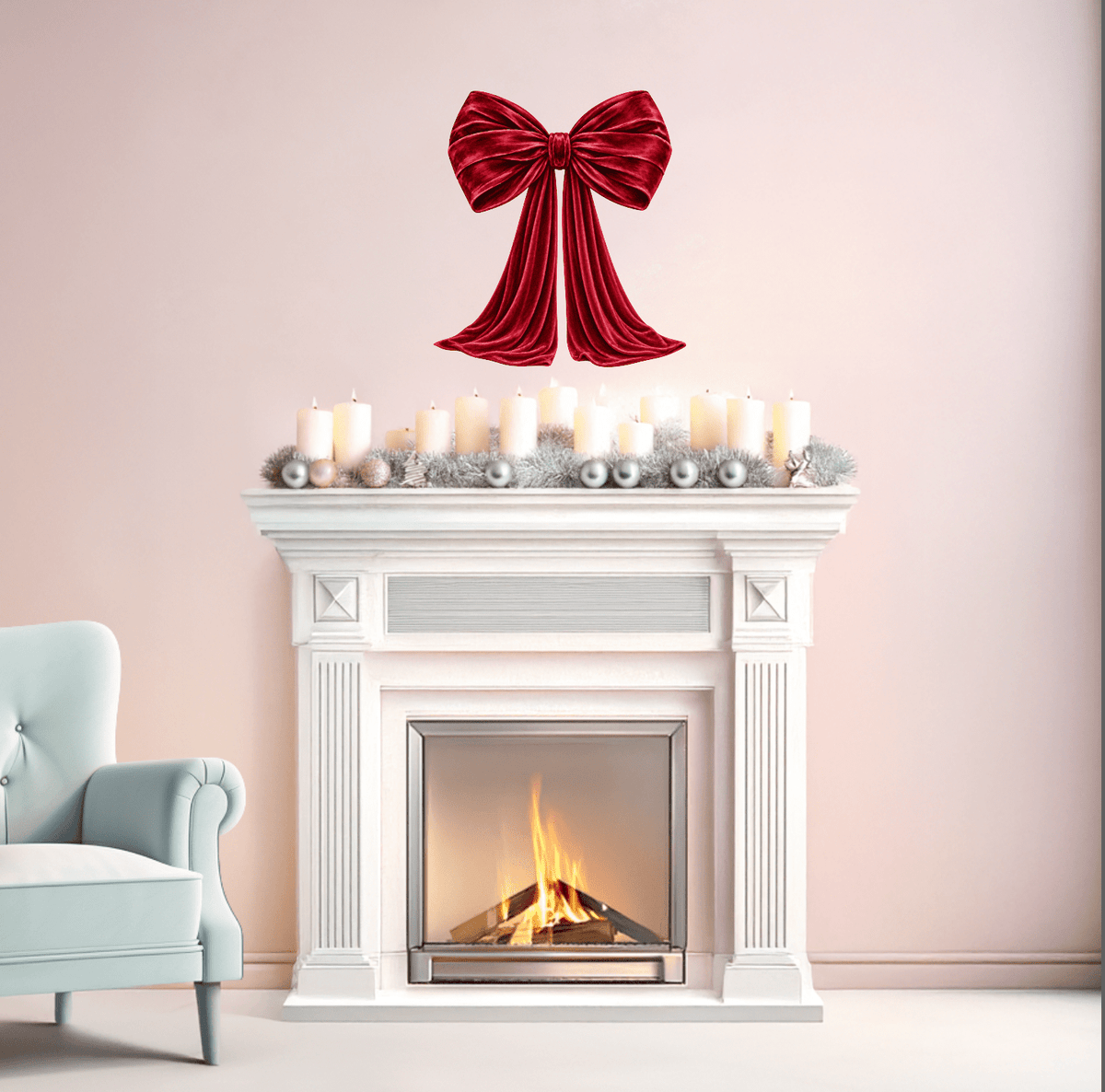 Red Velvet Christmas Bow Wall Decal – Large Removable Holiday Decor - Holiday Wall Decals - Lollistix Wall Decals