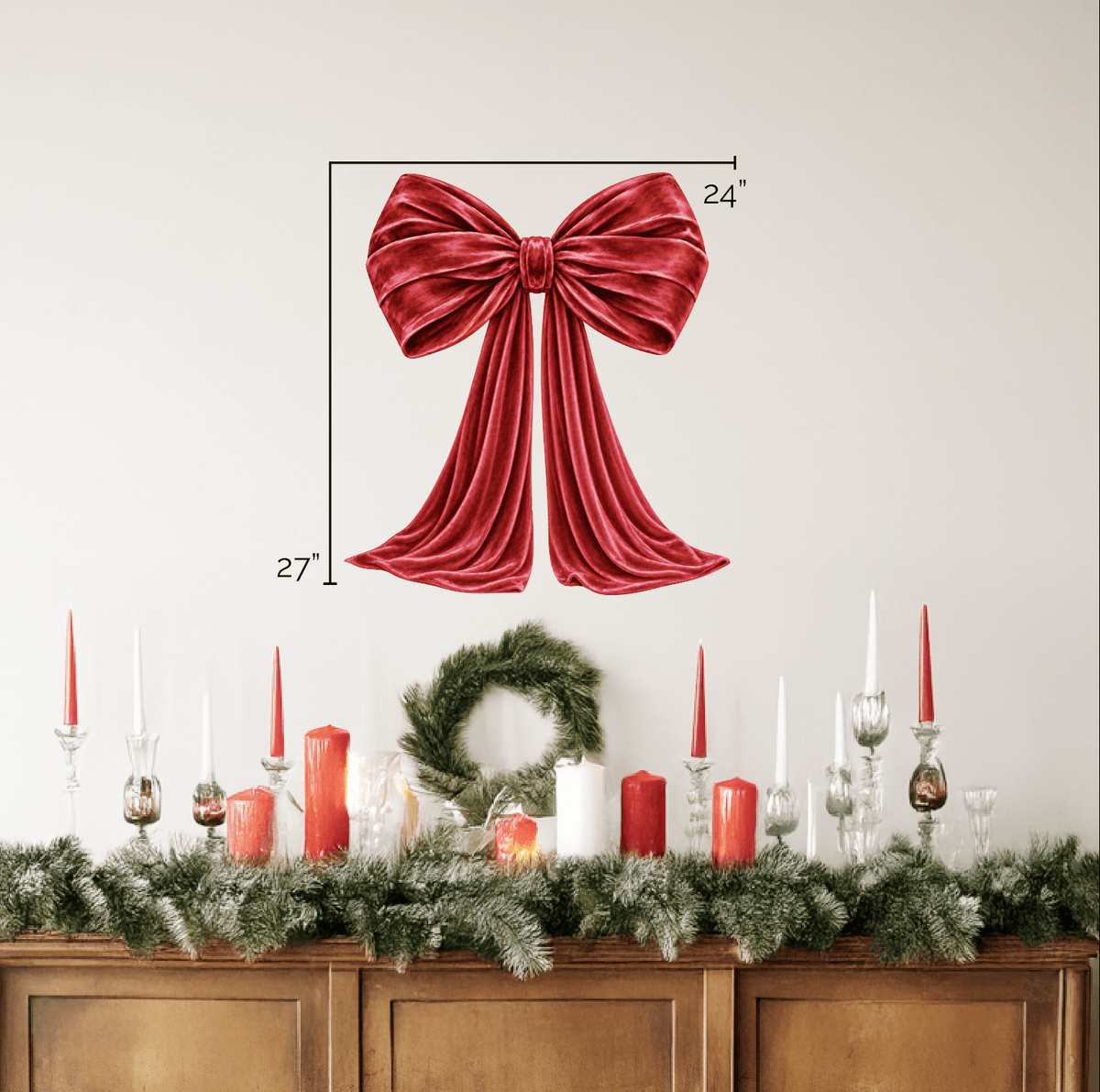 Red Velvet Christmas Bow Wall Decal – Large Removable Holiday Decor - Holiday Wall Decals - Lollistix Wall Decals