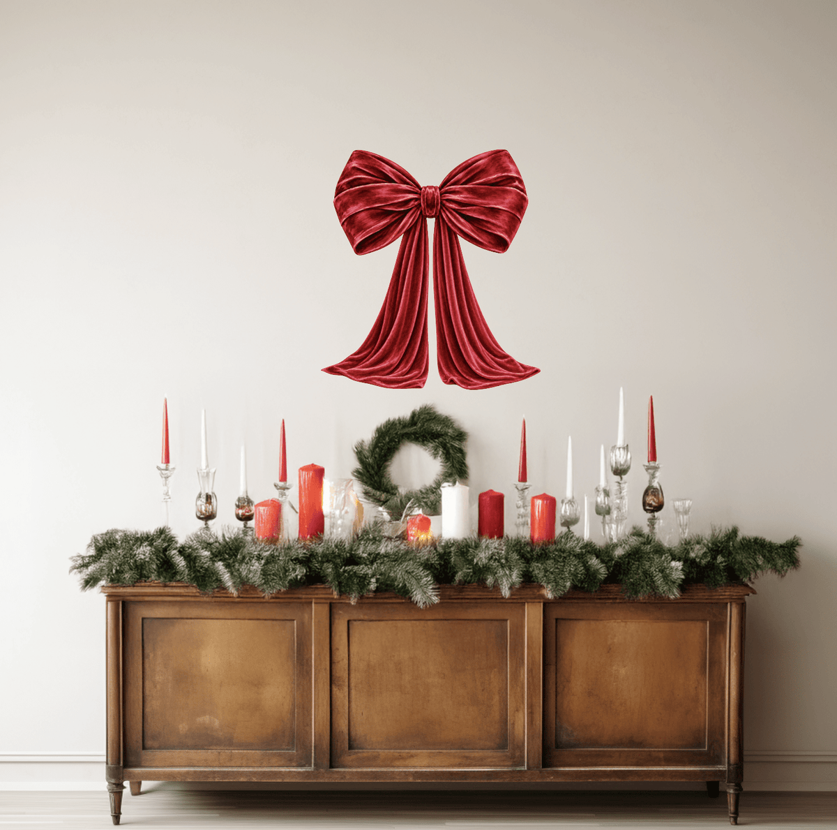 Red Velvet Christmas Bow Wall Decal – Large Removable Holiday Decor - Holiday Wall Decals - Lollistix Wall Decals
