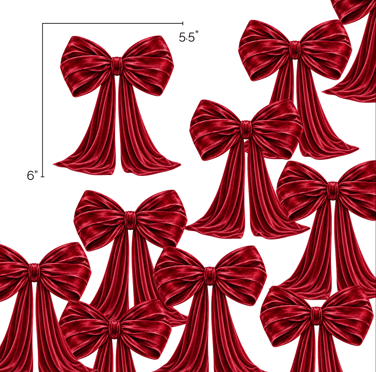 Red Velvet Christmas Bow Wall Decals – Set of 10 - Holiday Wall Decals - Lollistix Wall Decals