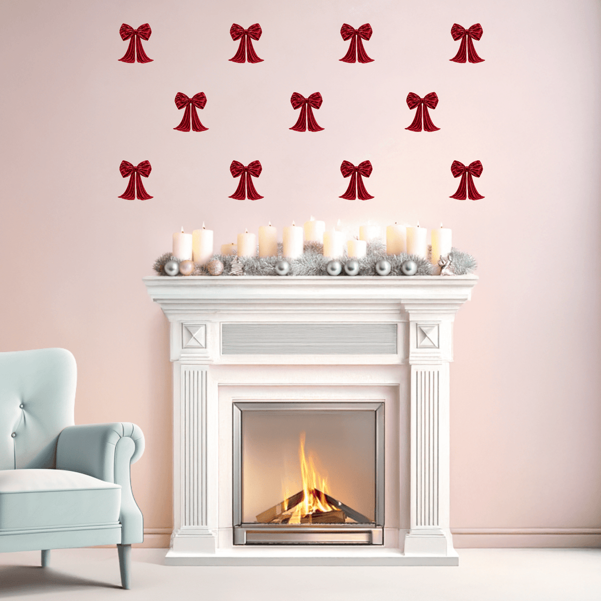 Red Velvet Christmas Bow Wall Decals – Set of 10 - Holiday Wall Decals - Lollistix Wall Decals